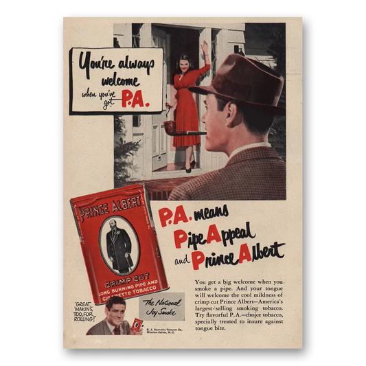 1951 Prince Albert Tobacco Always Welcome Vintage Magazine Print Ad