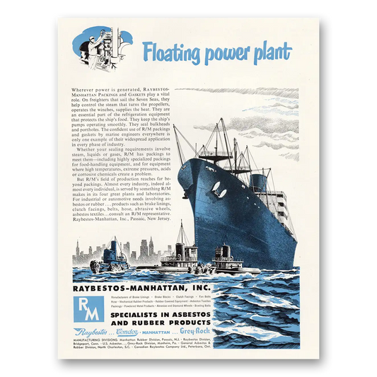 1951 Raybestos Manhattan Floating Power Plant Vintage Magazine Print Ad