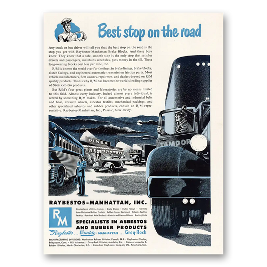 1951 Raybestos Manhattan Best Stop On the Road Vintage Magazine Print Ad