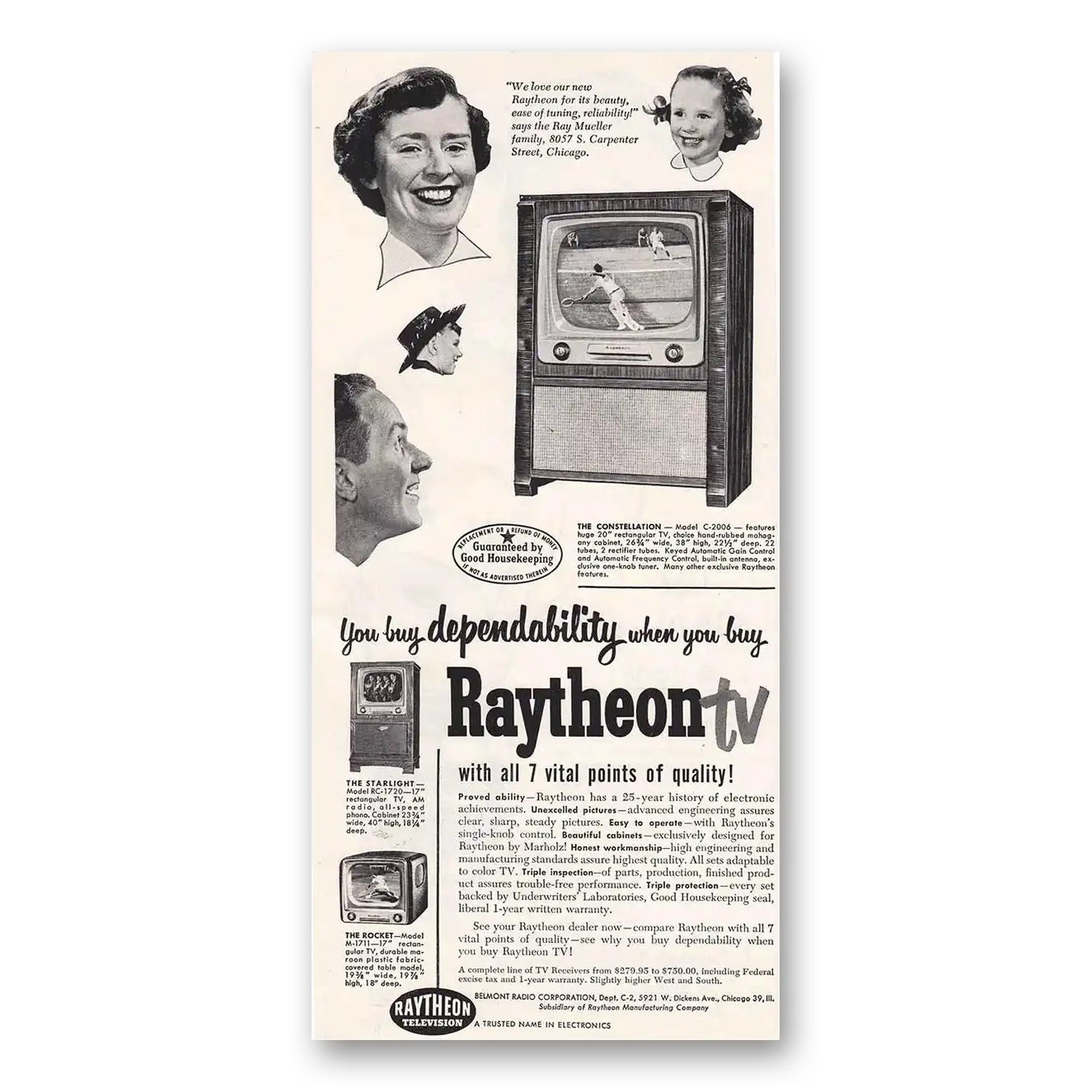 1951 Raytheon TV Constellation Baseball Vintage Magazine Print Ad