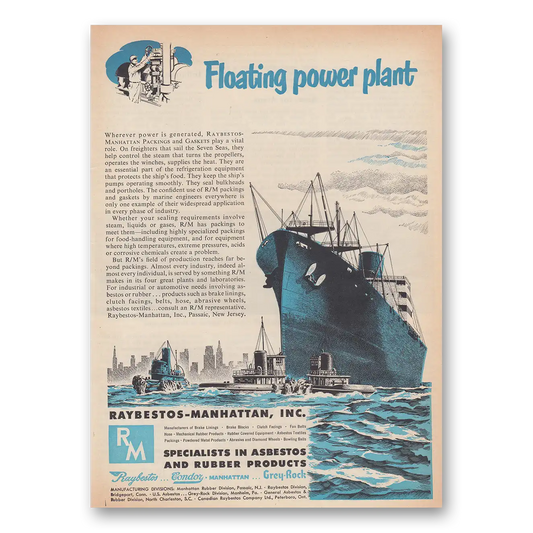 1951 Raybestos Manhattan Floating Power Plant Vintage Magazine Print Ad