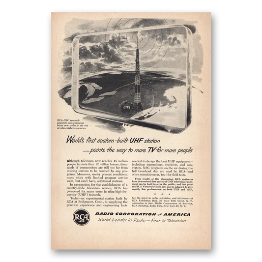 1951 RCA Television Worlds First Custom Built UHF Station Vintage Magazine Print Ad