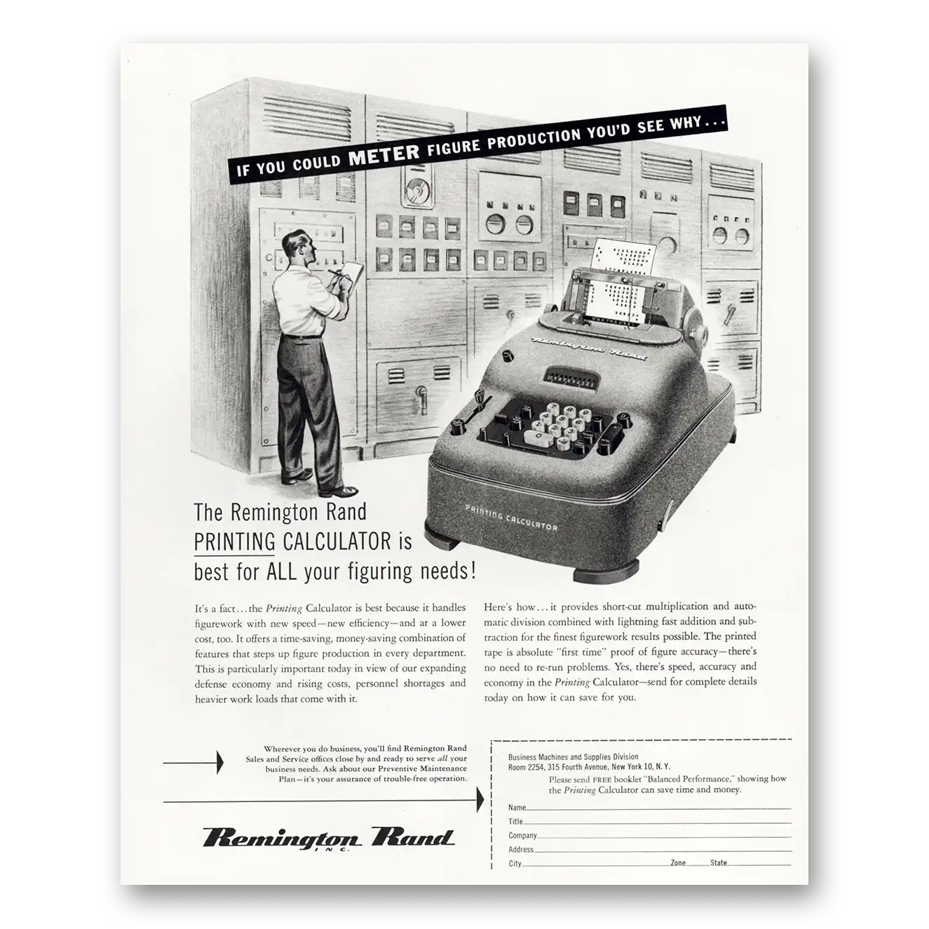 1951 Remington Rand Printing Calculator Best for All Your Figuring Needs Vintage Magazine Print Ad