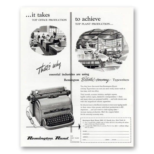 1951 Remington Typewriter Takes To Achieve Vintage Magazine Print Ad