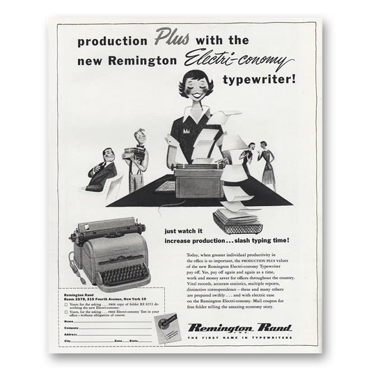 1951 Remington Typewriter Electriconomy Typewriter Vintage Magazine Print Ad