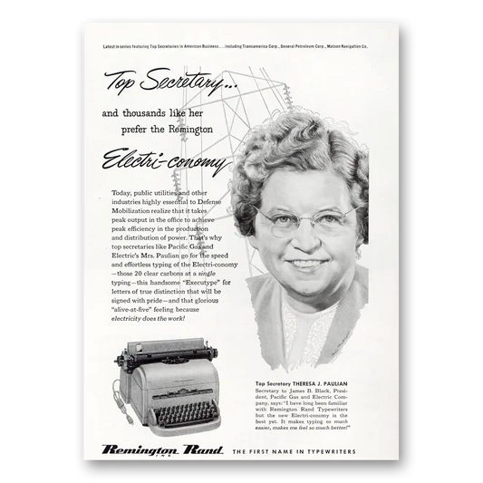 1951 Remington Typewriter Top Secretary and Thousands Like Her Vintage Magazine Print Ad