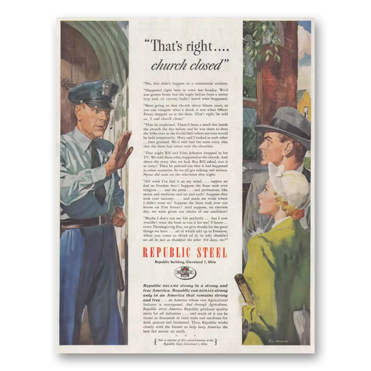 1951 Republic Steel Church Closed Vintage Magazine Print Ad