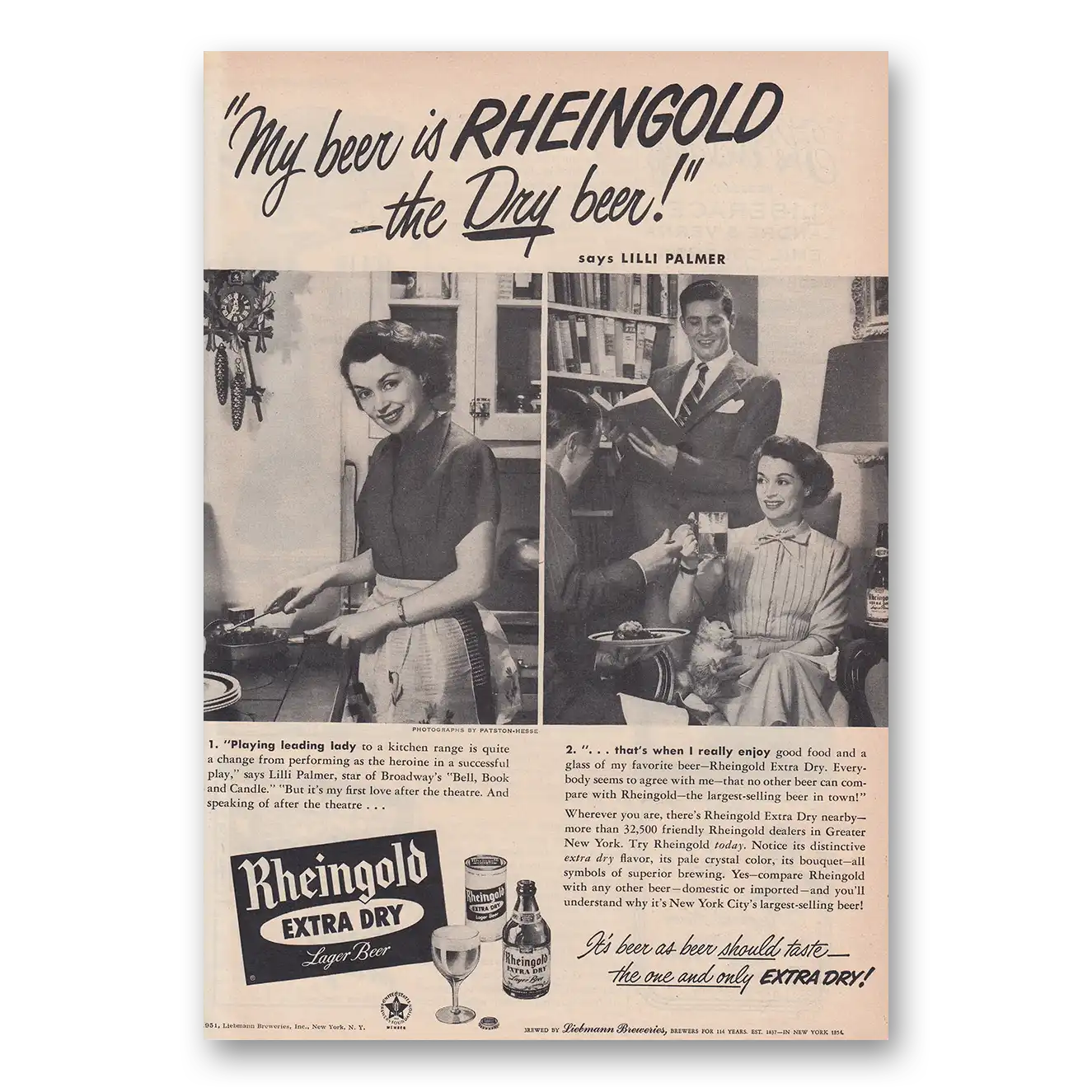 1951 Rheingold Beer Lilli Palmer Vintage Magazine Print Ad