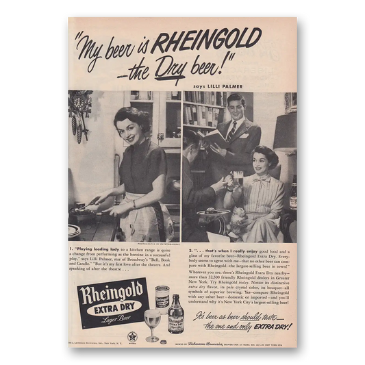 1951 Rheingold Beer Lilli Palmer Vintage Magazine Print Ad