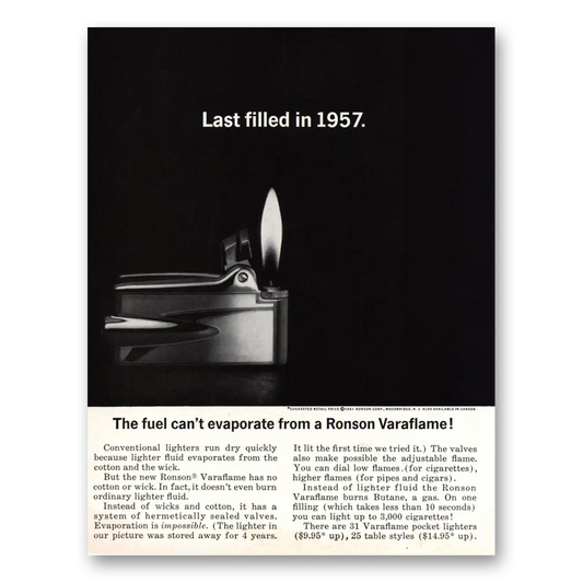 1961 Ronson Varaflame Lighters Last Filled In Vintage Magazine Print Ad