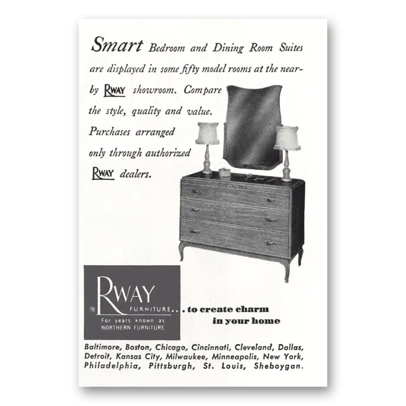 1951 Rway Northern Furniture Smart Bedroom and Dining Room Suite Vintage Magazine Print Ad