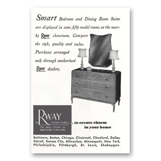 1951 Rway Northern Furniture Smart Bedroom and Dining Room Suite Vintage Magazine Print Ad