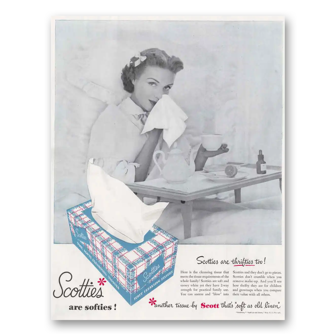 1951 Scot Tissue Scotties are Thrifties Vintage Magazine Print Ad