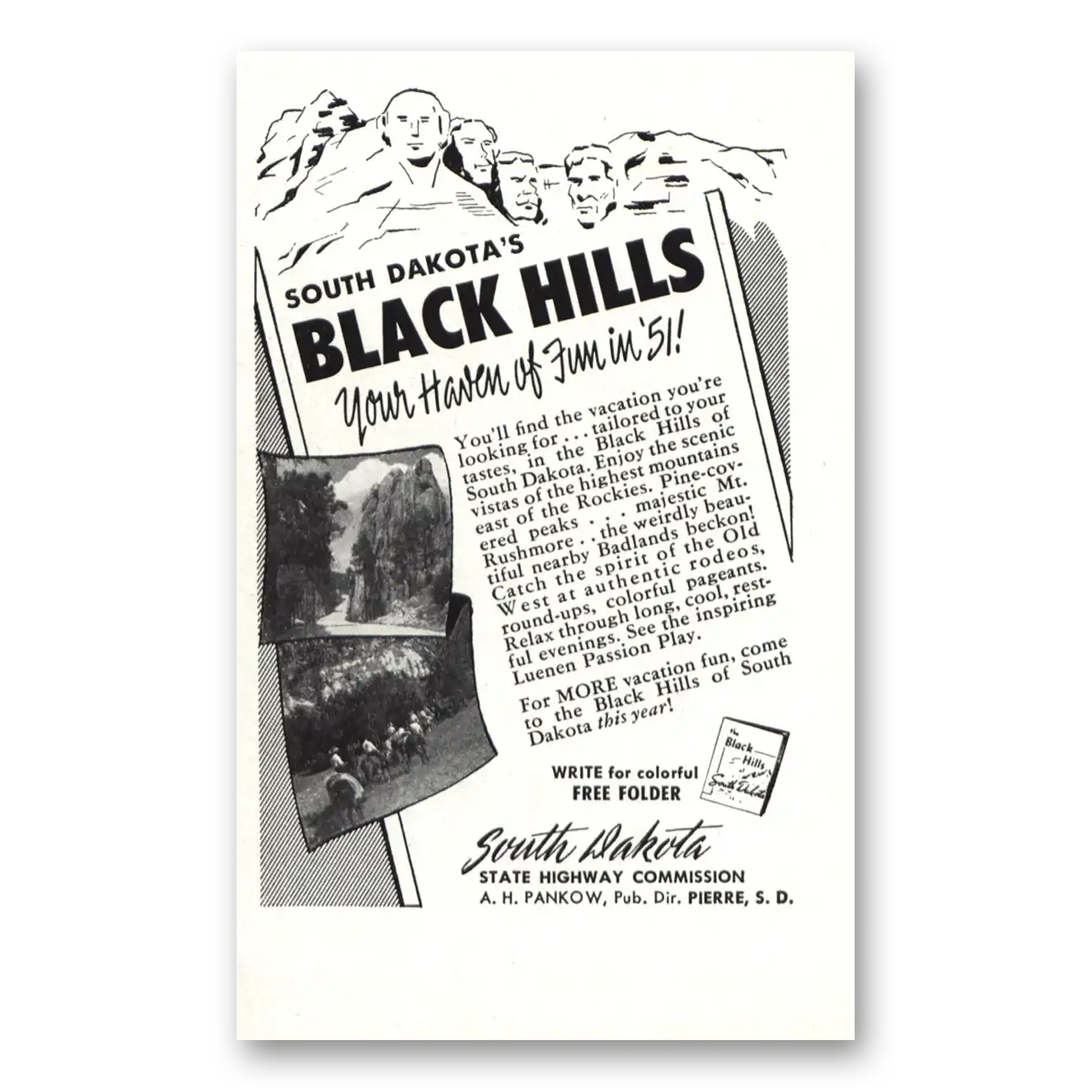 1951 South Dakota Black Hills Haven of Fun Vintage Magazine Print Ad