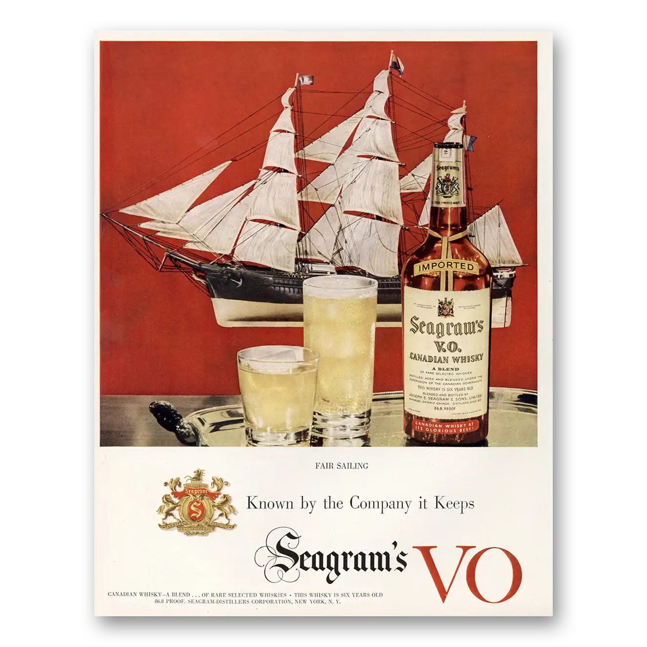 1951 Seagrams VO Whisky Fair Sailing Vintage Magazine Print Ad