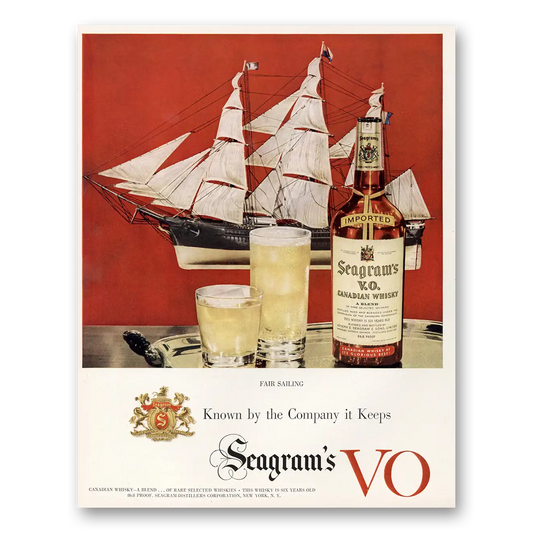 1951 Seagrams VO Whisky Fair Sailing Vintage Magazine Print Ad