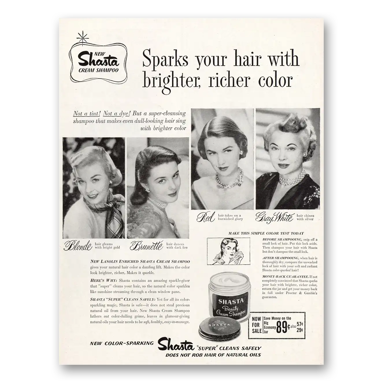 1951 Shasta Cream Shampoo Sparks Your Hair Vintage Magazine Print Ad