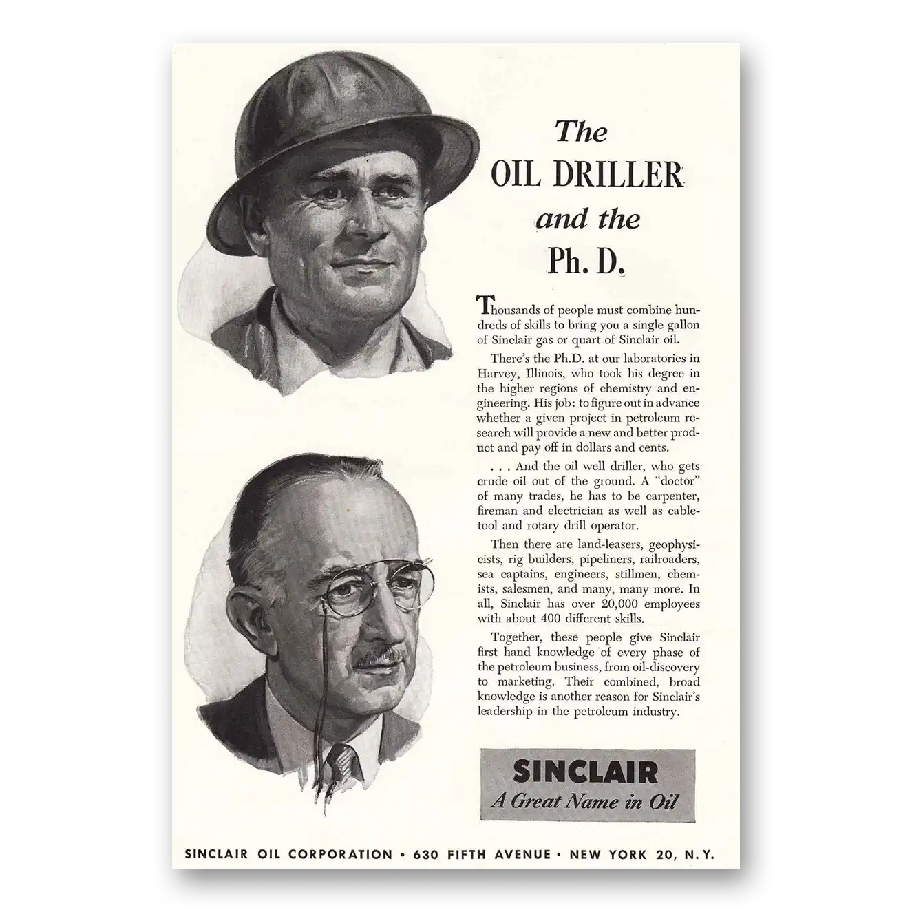 1951 Sinclair Oil Driller and the PhD Vintage Magazine Print Ad