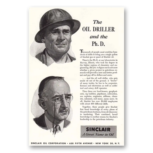 1951 Sinclair Oil Driller and the PhD Vintage Magazine Print Ad