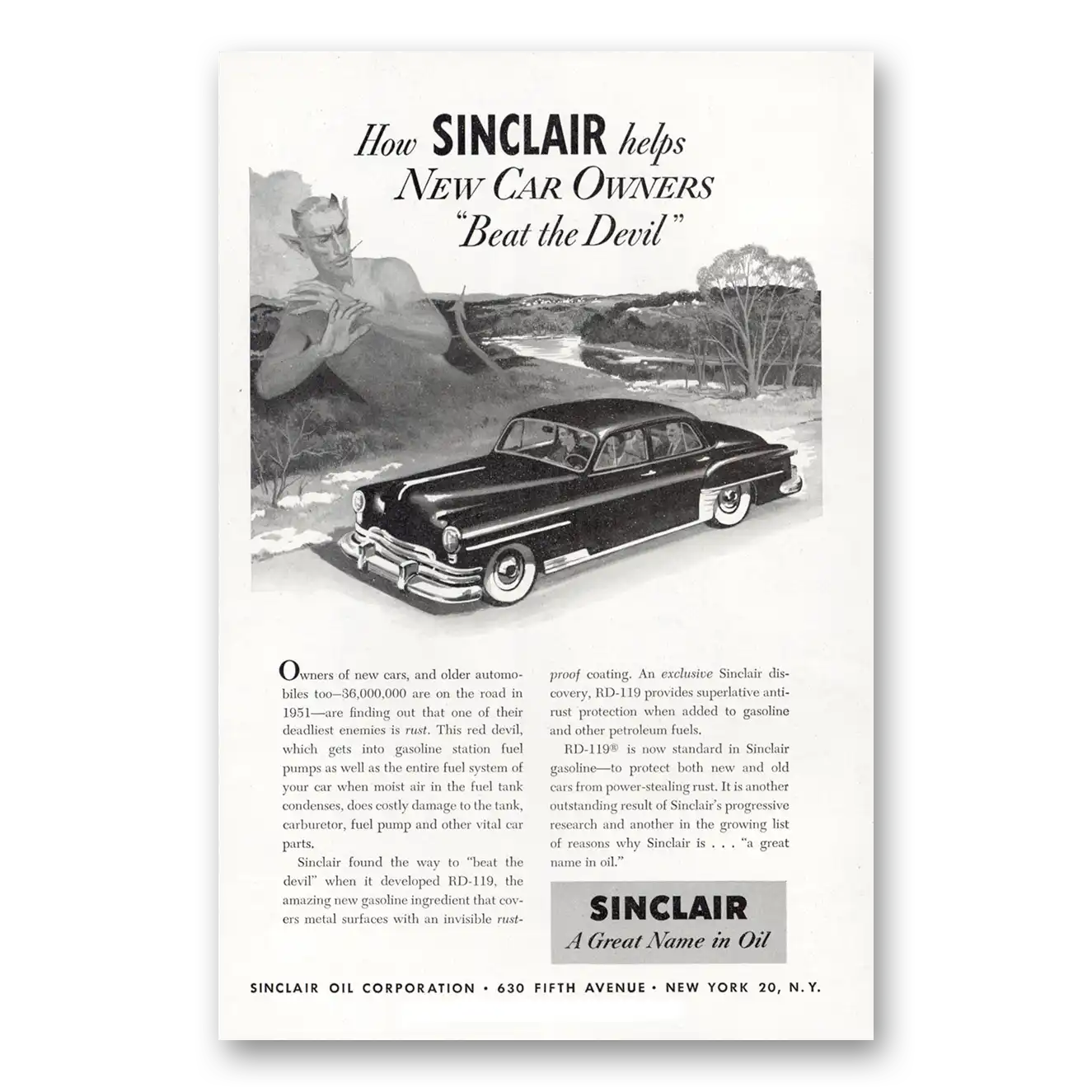 1951 Sinclair New Car Owners Beat the Devil Vintage Magazine Print Ad