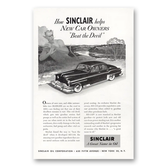 1951 Sinclair New Car Owners Beat the Devil Vintage Magazine Print Ad