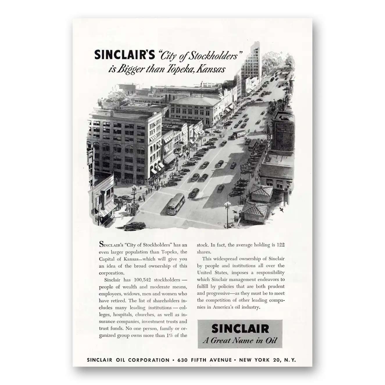 1951 Sinclair City of Stockholders Topeka Kansas Vintage Magazine Print Ad