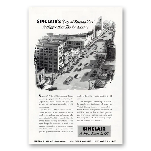 1951 Sinclair City of Stockholders Topeka Kansas Vintage Magazine Print Ad