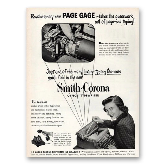 1951 Smith Corona Typewriters Revolutionary Page Gage Vintage Magazine Print Ad