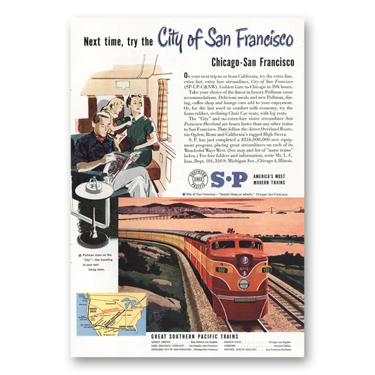 1951 Southern Pacific City of San Francisco Vintage Magazine Print Ad