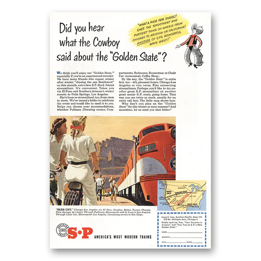 1951 Southern Pacific Cowboy Said About Golden State Vintage Magazine Print Ad