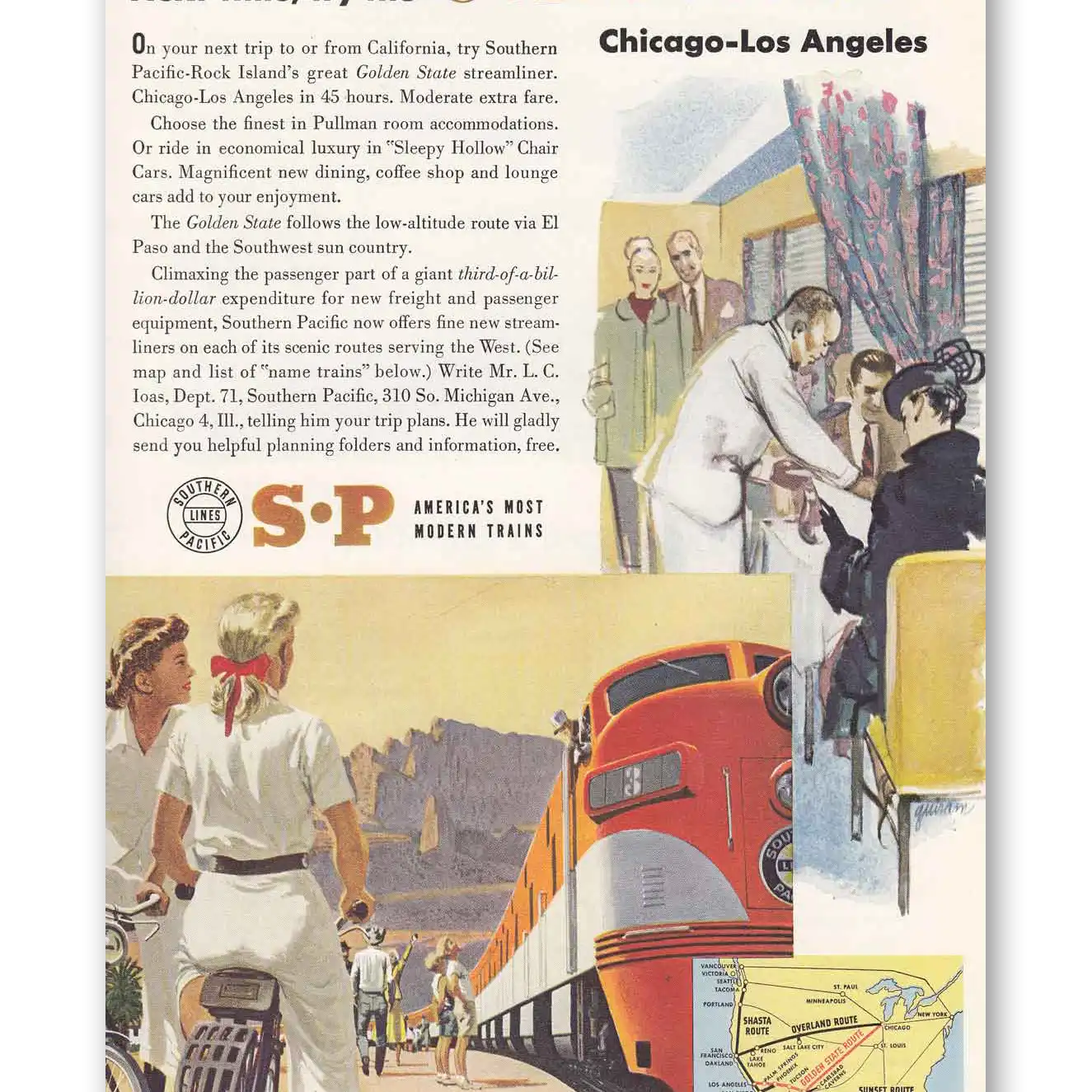 1951 Southern Pacific Next Time Try the Golden State Vintage Magazine Print Ad