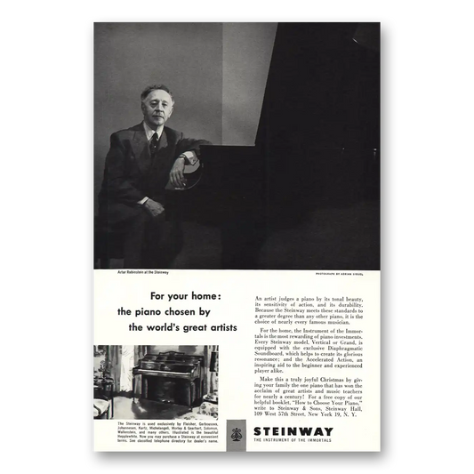 1951 Steinway Piano Artur Rubinstein Vintage Magazine Print Ad