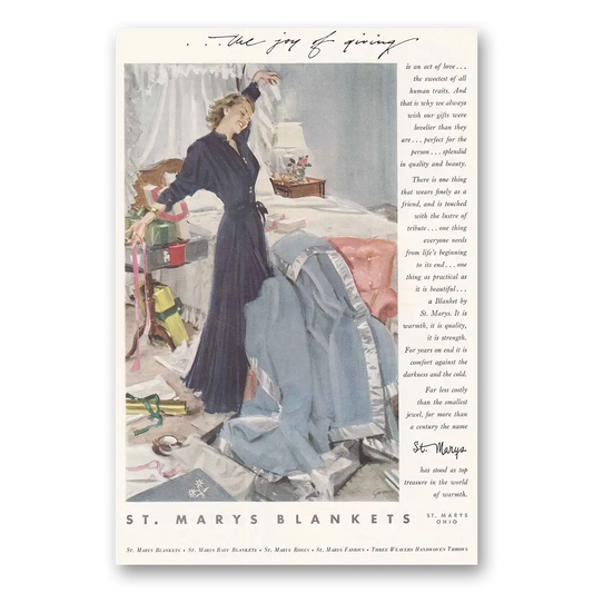 1951 St Marys Blankets Joy of Giving Vintage Magazine Print Ad