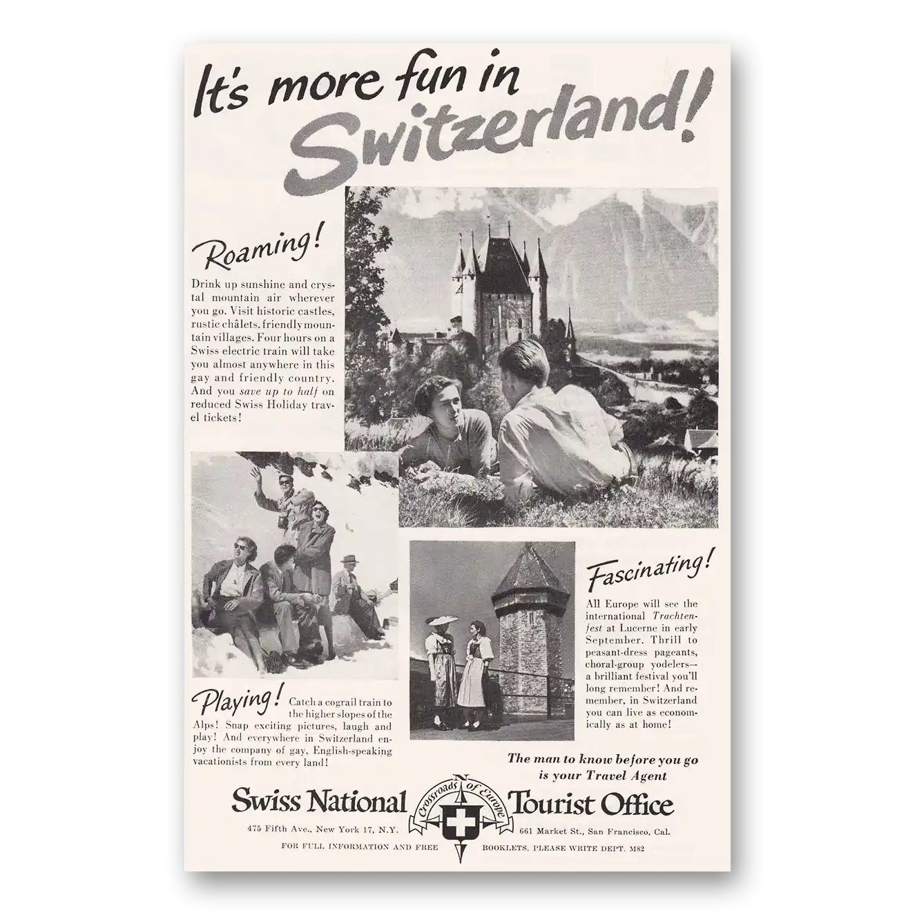 1951 Switzerland Roaming Drink Up Sunshine Vintage Magazine Print Ad