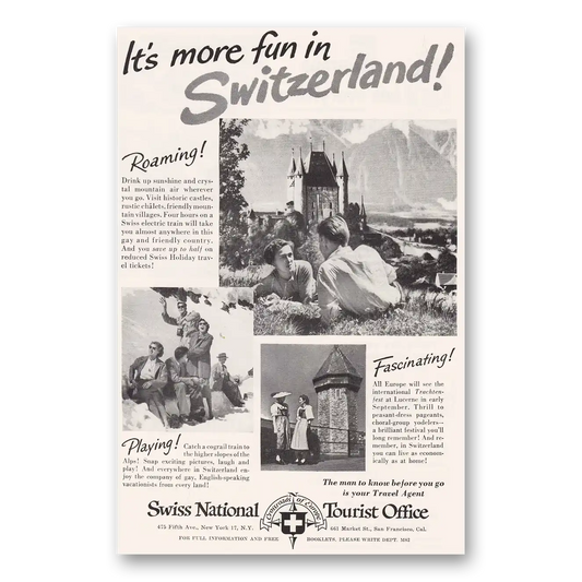 1951 Switzerland Roaming Drink Up Sunshine Vintage Magazine Print Ad