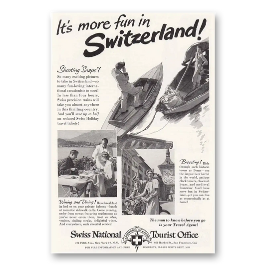 1951 Switzerland Start Your Vacation Shooting Snaps Vintage Magazine Print Ad