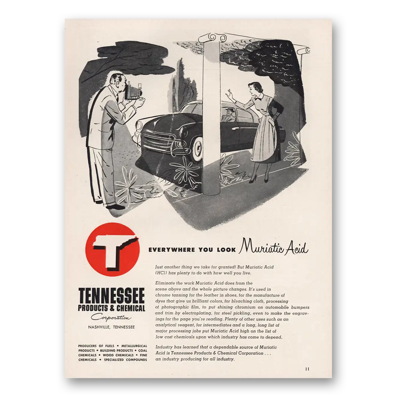 1951 Tennessee Products & Chemical Muriatic Acid Vintage Magazine Print Ad