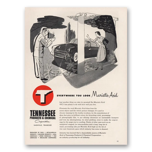 1951 Tennessee Products & Chemical Muriatic Acid Vintage Magazine Print Ad