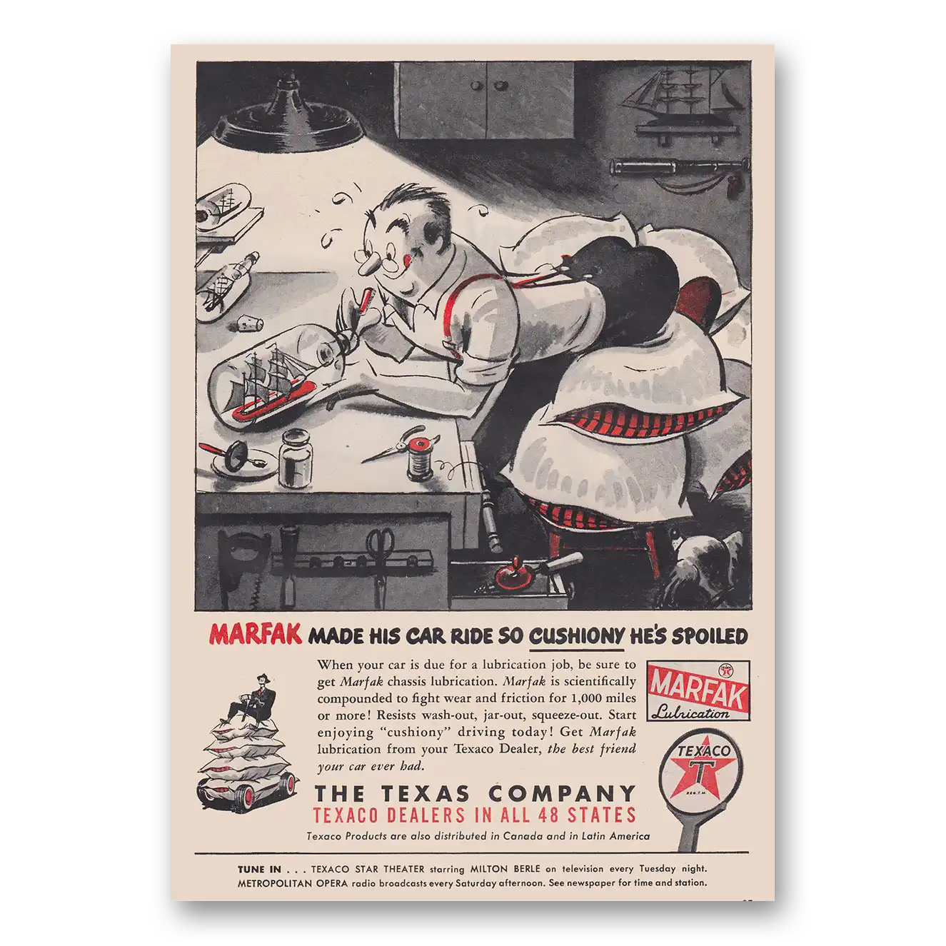 1951 Marfak Lubrication Made His Car Ride So Cushiony Vintage Magazine Print Ad