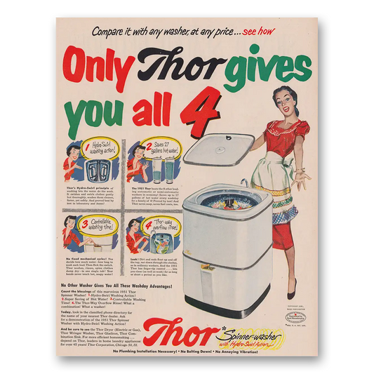 1951 Thor Spinner Washer Only Thor Gives You All 4 Vintage Magazine Print Ad