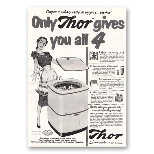 1951 Thor Spinner Washer Gives You All 4 Vintage Magazine Print Ad