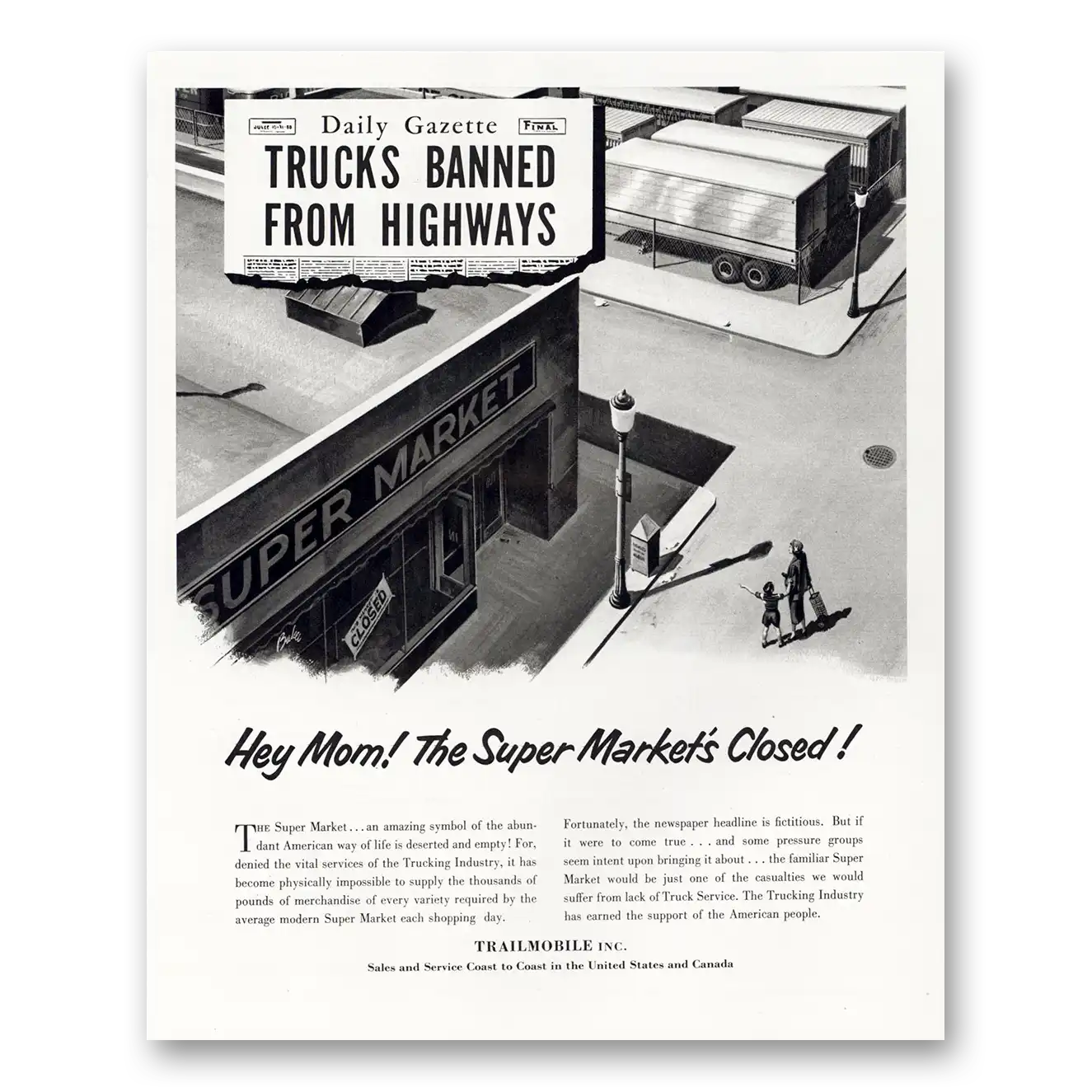 1951 Trailmobile Hey Mom the Super Markets Closed Vintage Magazine Print Ad