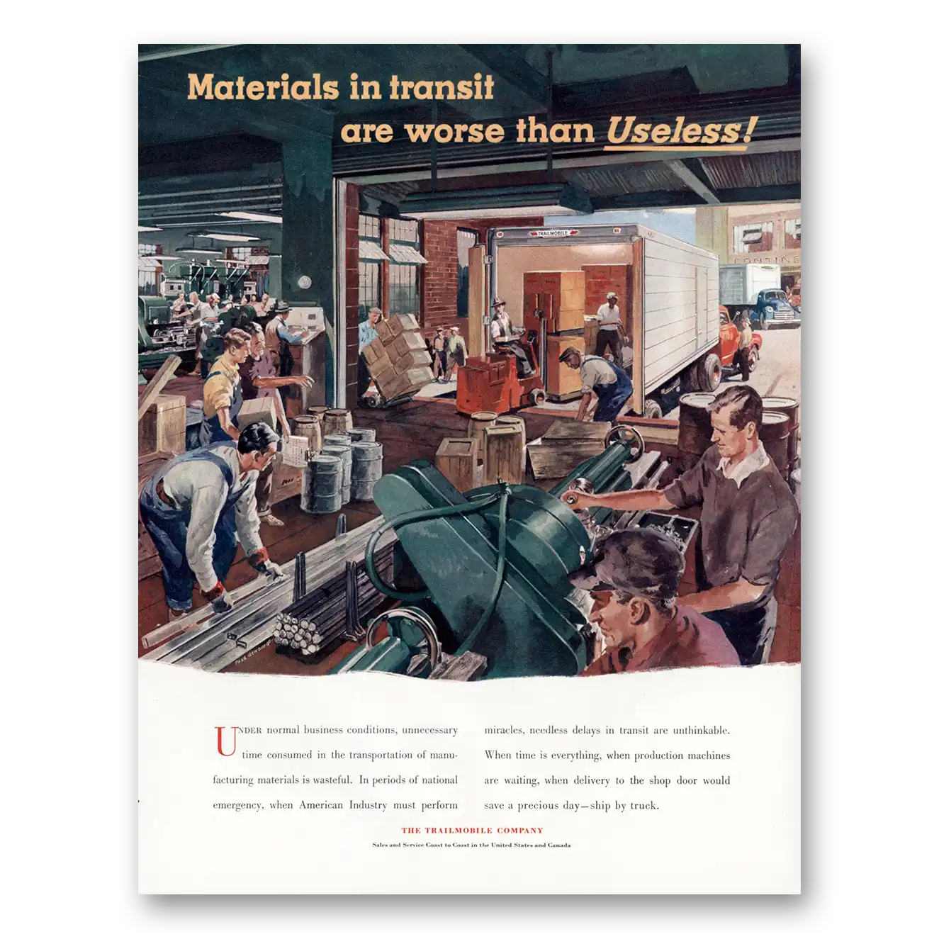 1951 Trailmobile Materials In Transit Vintage Magazine Print Ad