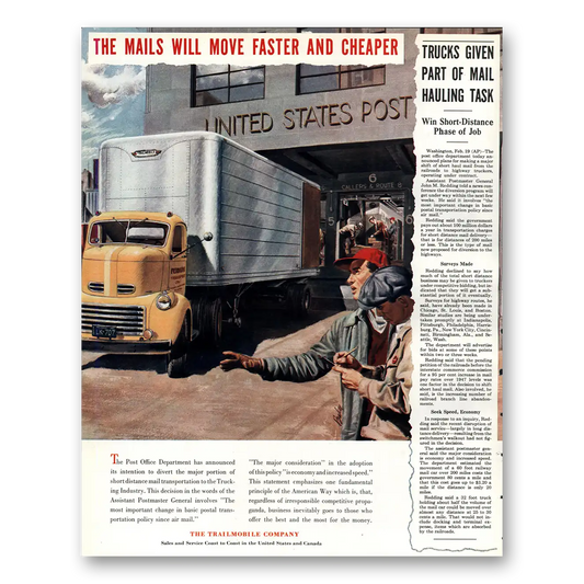 1951 Trailmobile Mails Will Move Faster and Cheaper Vintage Magazine Print Ad