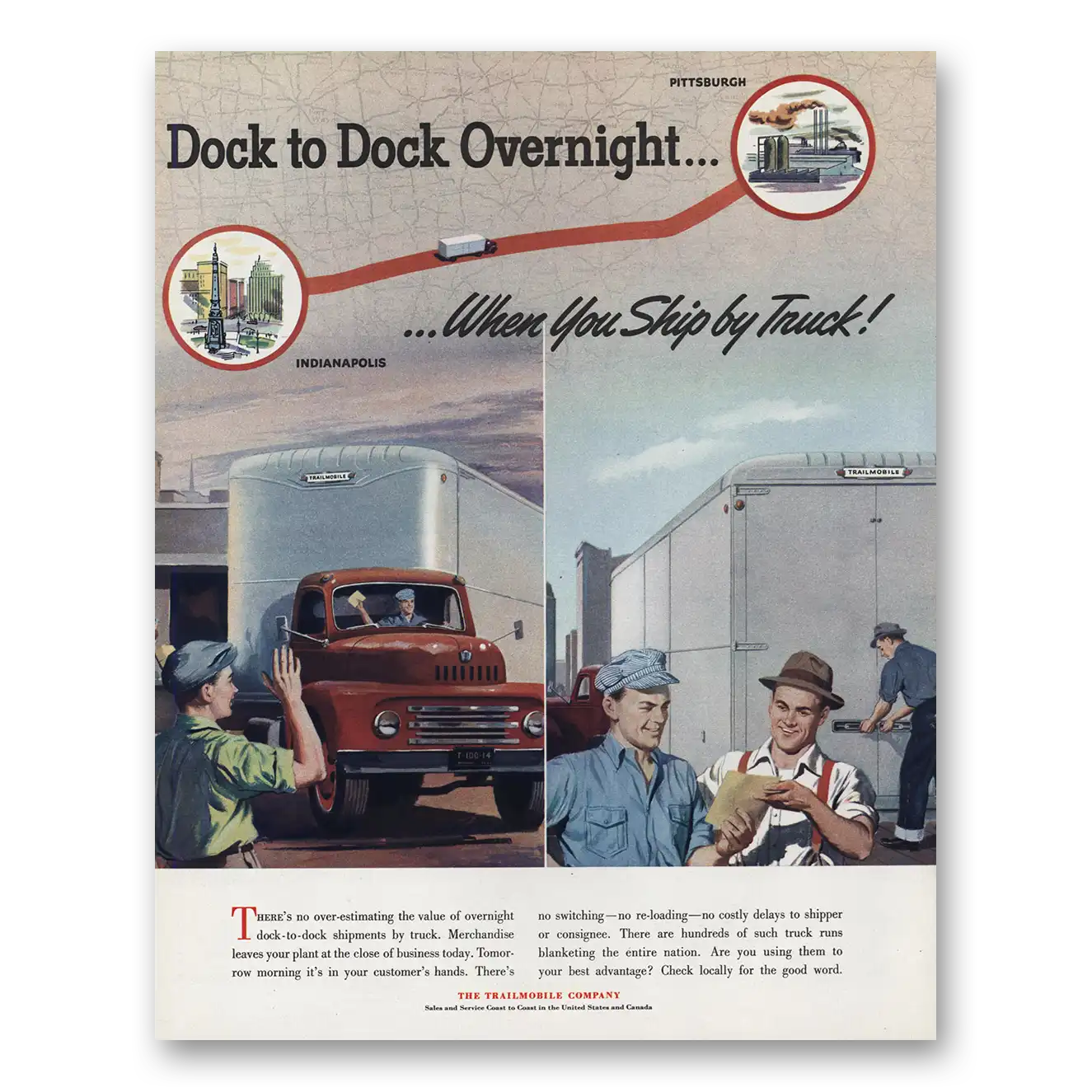 1951 Trailmobile Dock to Dock Overnight Vintage Magazine Print Ad