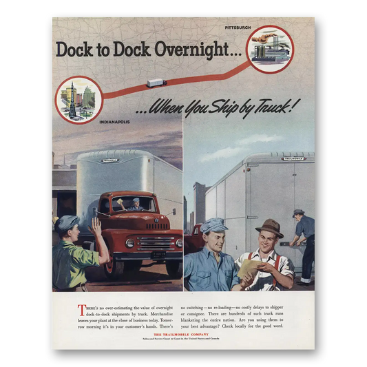 1951 Trailmobile Dock to Dock Overnight Vintage Magazine Print Ad