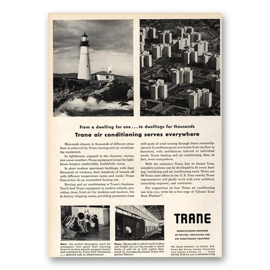 1951 Trane Air Condioning Dwelling for One to Dwelling Thousands Vintage Magazine Print Ad