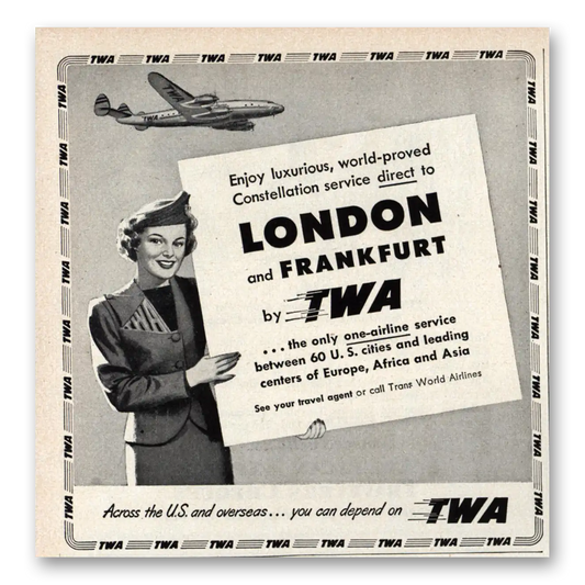 1951 TWA Airlines London and Frankfurt Vintage Magazine Print Ad