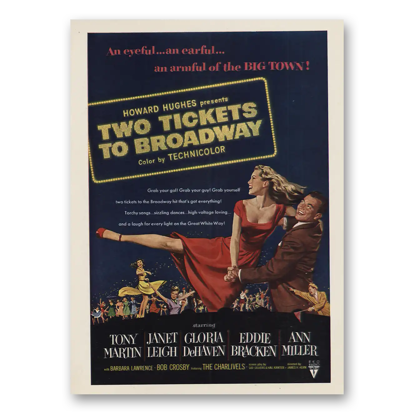 1951 Two Tickets to Broadway Movie Promo Howard Hughes and Ann Miller Vintage Magazine Print Ad