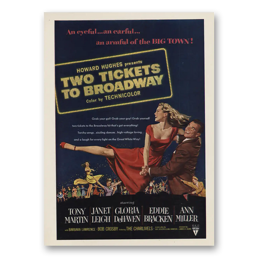 1951 Two Tickets to Broadway Movie Promo Howard Hughes and Ann Miller Vintage Magazine Print Ad